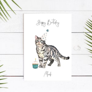 American Shorthair Silver Tabby personnalisé - Carte d’anniversaire de chat - Carte d’amour de chat Carte de propriétaire de chat, carte d’amant, carte de propriétaire de chat, carte de chat mignon