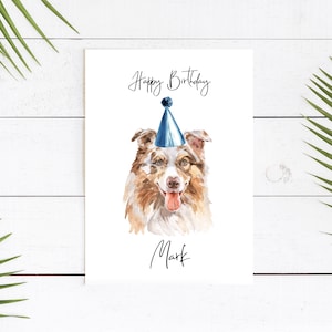 Pastore australiano personalizzato - biglietto di compleanno del cane - carta degli amanti del cane carta del proprietario del cane, carta del proprietario del cane carta del cane carina carta del cane