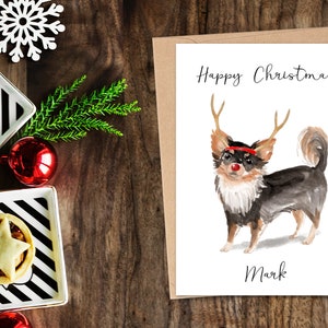 Personalisierte Long Haired Chihuahua - Hunde Weihnachtskarte - Hundeliebhaber Karte, Lustige Weihnachtskarte, Hundeliebhaber Karte, Hundebesitzer Karte Niedliche Hundekarte