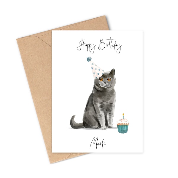 Personalised British Shorthair Cat Birthday card -Cat lovers card Cat owner card, Funny birthday card, Cat owner card, Cute cat card