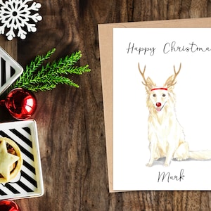 Collie blanc personnalisé - Carte de Noël pour chien - Carte d’amoureux de chien, Carte de Noël drôle, Carte d’amour de chien, Carte de propriétaire de chien Carte de chien mignon