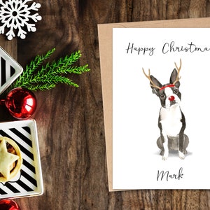 Personalisierte Boston Terrier - Hunde Weihnachtskarte - Hundeliebhaber Karte, Lustige Weihnachtskarte, Hundeliebhaber Karte, Hundebesitzer Karte Süße Hundekarte