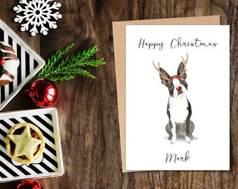 Personalised Boston Terrier - Dog Christmas card - dog lovers card card, Funny xmas card, dog lover card, dog owner card Cute dog card