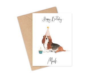 Basset hound personalizzato - cane Biglietto di compleanno - Carta degli amanti del cane Carta del proprietario del cane, carta dell'amante del cane Carta del proprietario del cane Carta del cane Carina carta del cane