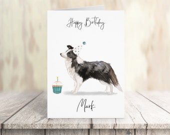 Gepersonaliseerde Border Collie - hond Verjaardagskaart -hondenliefhebbers kaart hond eigenaar kaart, hond lover kaart hond eigenaar kaart Leuke hond kaart