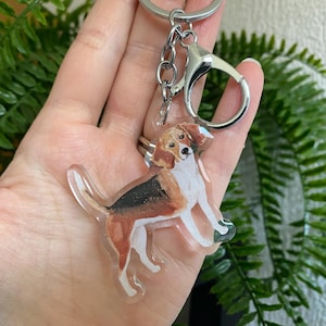 Beagle keyring - clear acrylic glitter Keychain dog lover, key ring, dog owner, Cute gift, key chain, bag charm, dog Mom gift