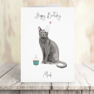 Russe bleu personnalisé - Carte d’anniversaire cat -Carte de voiture pour les amoureux du chat, carte d’anniversaire amusante, carte d’amant de chat, carte de propriétaire de chat, carte de chat mignon