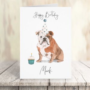 Bulldog inglés personalizado - perro Tarjeta de cumpleaños -tarjeta de amantes de perros tarjeta de dueño de perro, tarjeta de amante de perro tarjeta de dueño de perro Linda tarjeta de perro
