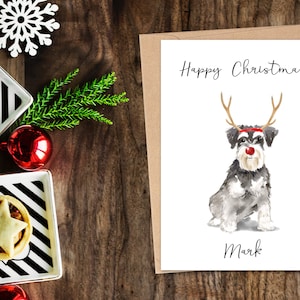 Gepersonaliseerde Miniatuur Schnauzer - Hond Kerstkaart -hond liefhebbers kaart kaart, Grappige kerstkaart, hond minnaar kaart, hond eigenaar kaart Leuke hond kaart