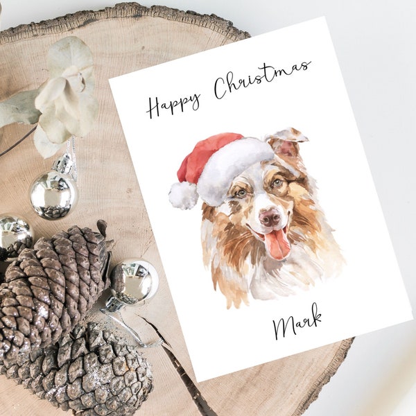 Personalised Australian Shepherd- Dog Christmas card -dog lovers card card, Funny xmas card, dog lover card, dog owner card Cute dog card