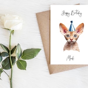 Carte d'anniversaire personnalisée pour chat Devon Rex - Carte pour amoureux des chats Carte de propriétaire de chat, carte d'anniversaire drôle, carte de propriétaire de chat, carte de chat mignon