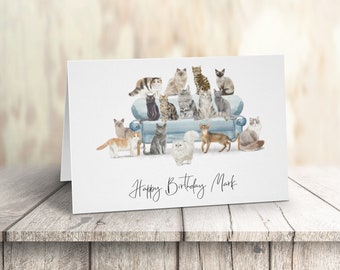 Personalised Group of cats - Cat Birthday card -Cat lovers card Cat owner card, Funny birthday card, Cat owner card, Cute cat card