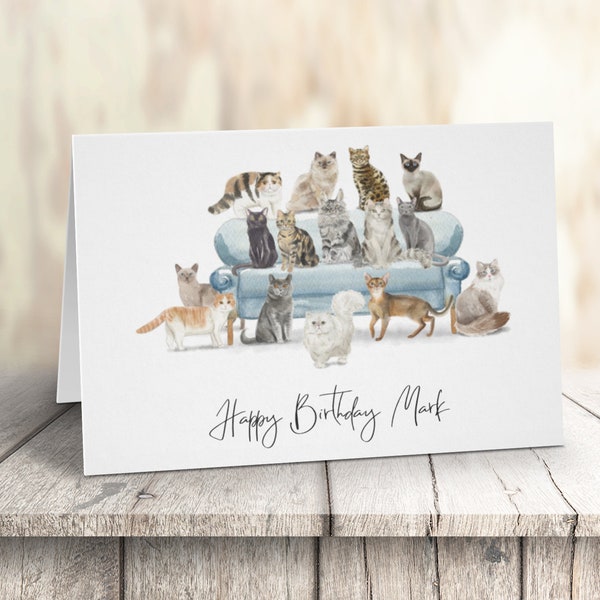 Personalised Group of cats - Cat Birthday card -Cat lovers card Cat owner card, Funny birthday card, Cat owner card, Cute cat card