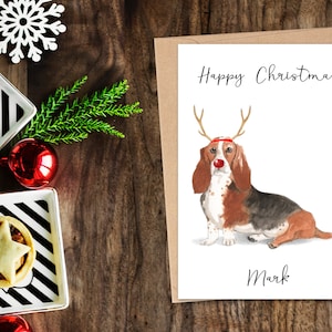Basset Hound personnalisé - Carte de Noël pour chien - Carte d’amoureux des chiens, Carte de Noël drôle, Carte d’amoureux des chiens, Carte du propriétaire de chien Carte de chien mignon