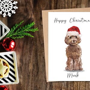 Cockapoo marrone personalizzato - Cartolina di Natale del cane - carta degli amanti del cane, carta di Natale divertente, carta dell'amante del cane, carta del proprietario del cane Carta del cane Carina