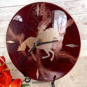 Galloping Cowgirl Clock, Burgundy, Gift for Horse Lover, Girl, Rider, Western Trainer, Quarter Horse, Equestrian