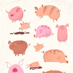 Pig Art Print, Animal Illustration, Fine Art Paper