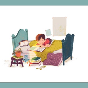 Boy Reading Art Print, Fine Art Paper (A4)