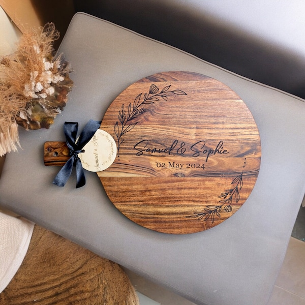Personalized Engraved Cheeseboard | Acacia wood charcuterie board |  Wedding Gift | Engagement Gift| Custom Engraved Cheese Board