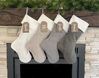 Personalized handmade linen Christmas Stocking, neutral