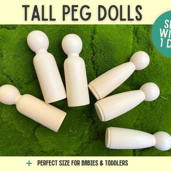 Tall Wooden Peg Dolls for Toddlers & Infants Montessori Baby Toys Natural Open Ended Screen Free Play for Toddlers Little People Toy