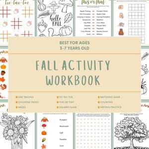 Fall Activity Workbook for Kids Ages 3-7 | Printable Autumn Mazes, Coloring Pages, Matching Games, and More!