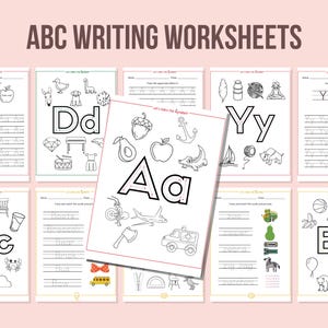 Livro de exercícios para impressão ABC pré-escolar, rastreamento do alfabeto, coloração e reconhecimento de letras correspondentes, download instantâneo para crianças de 3 a 7 anos, jardim de infância
