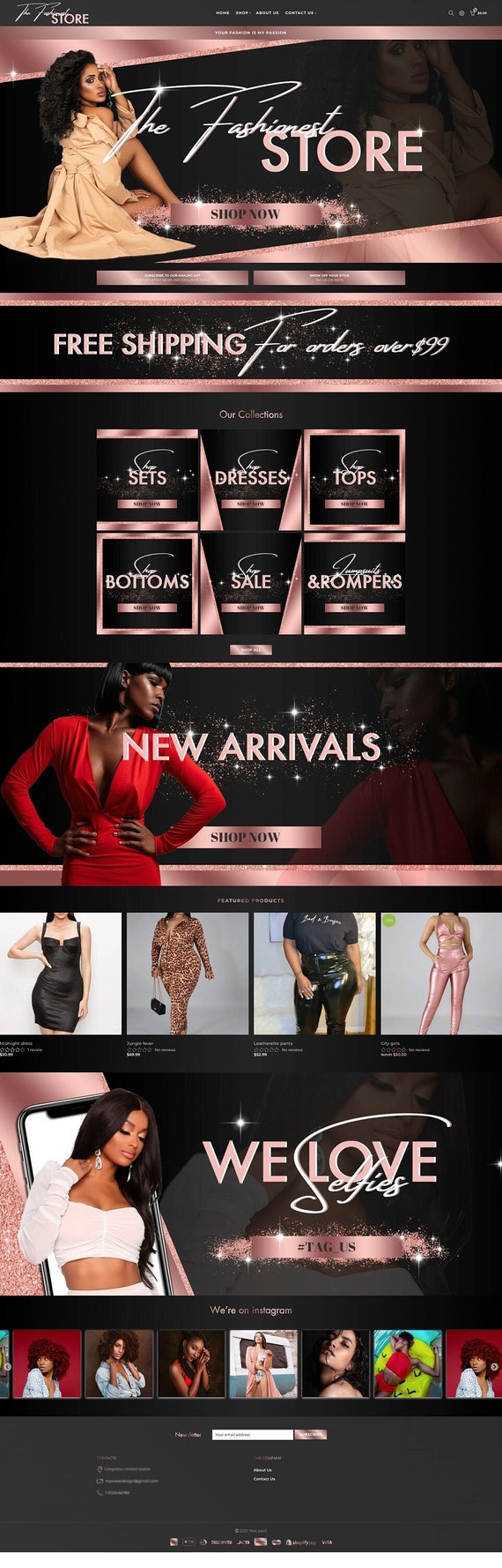 Rose Gold Website Banner Templates, Canva Website Template, Fashion Shop Website Design Templates, Glam and Minimalist Website