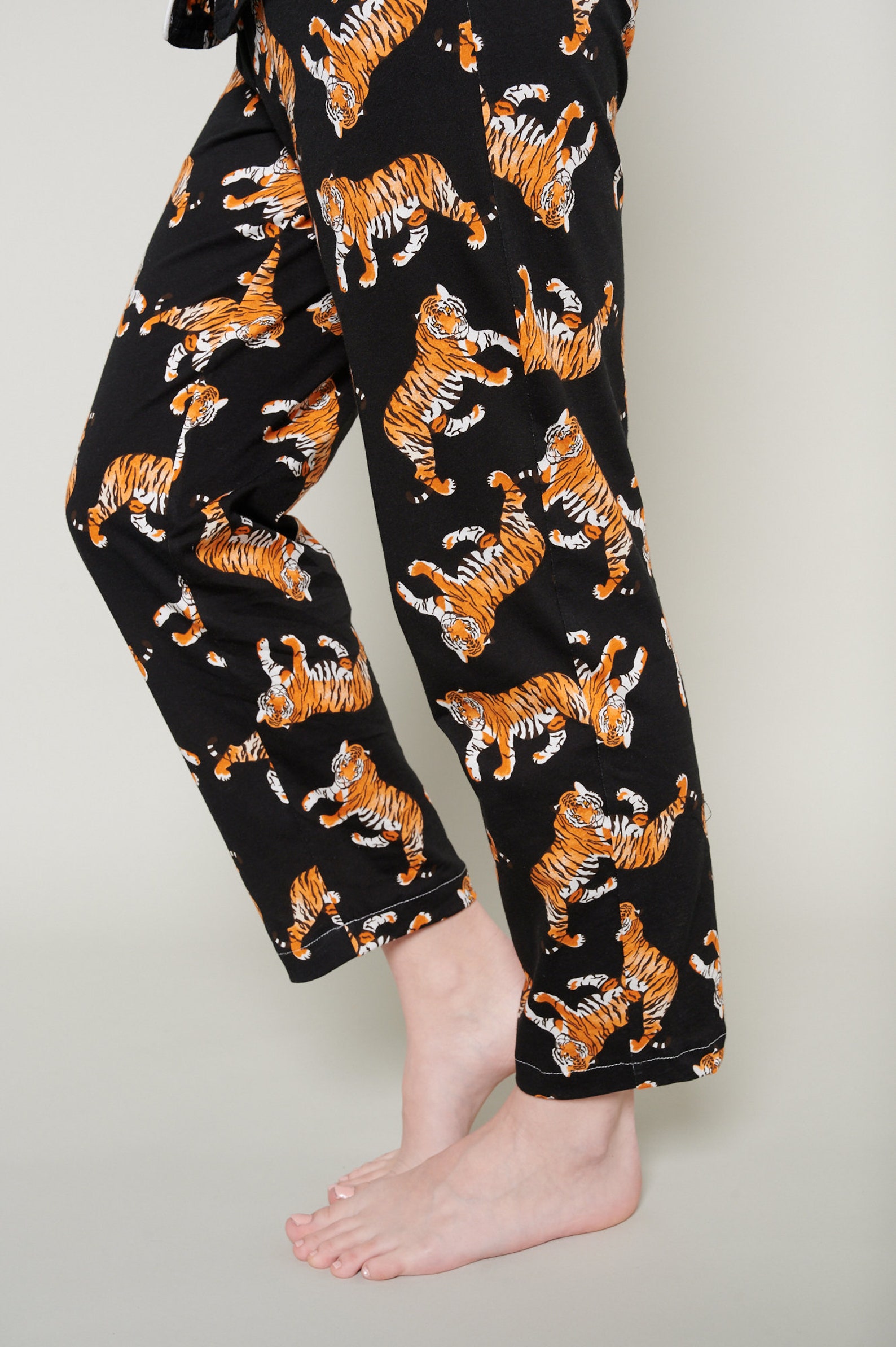 Liona Tiger Print Black Long Pajama Set Long Sleeve Sleep Etsy