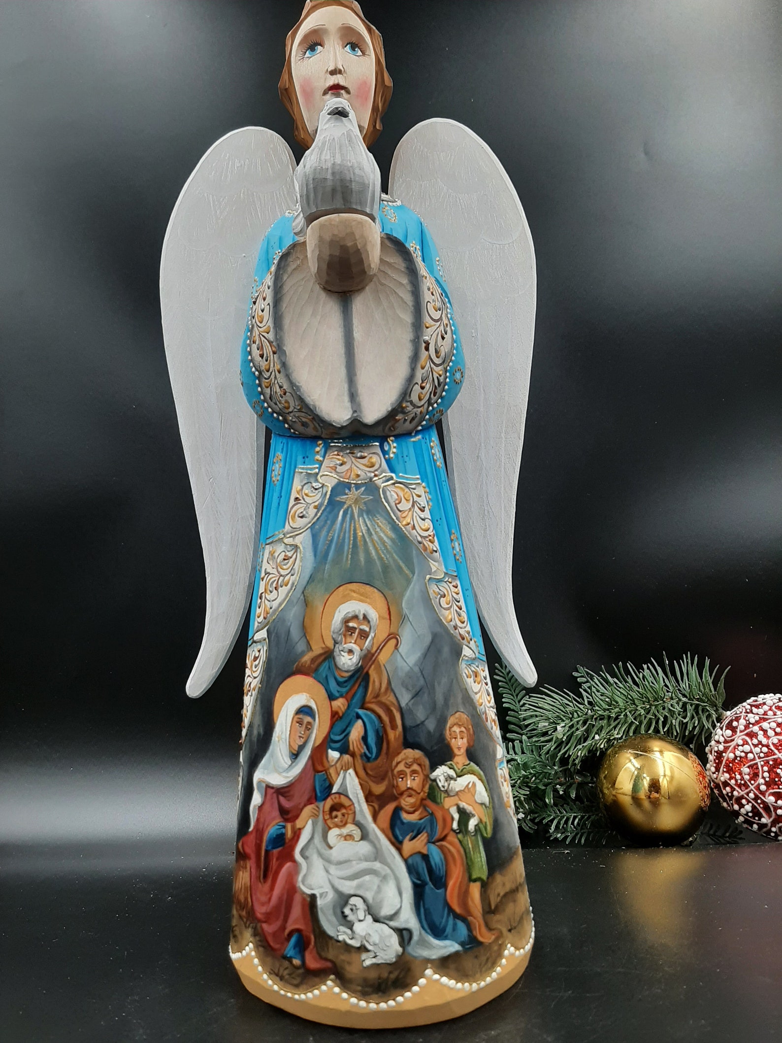 Wooden Carved Angel 13.8 inches Etsy