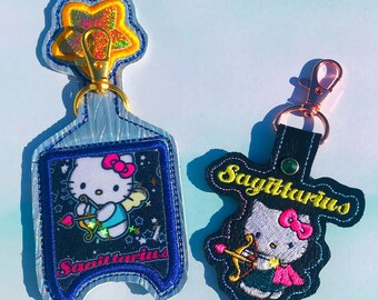 Sagittarius Zodiac Kawaii Kitty Keychain / Hand Sanitizer Holder