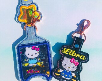 Libra Zodiac Kawaii Kitty Hand Sanitizer Holder / Keychain