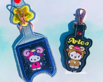 Aries Zodiac Kawaii Kitty Hand Sanitizer Holder / Keychain