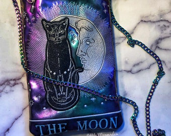 black cat crossbody bags for women, small tarot bag handmade, witchy gifts for best friend, festival accessories, crescent moon crossbody