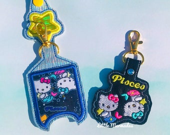 Pisces Zodiac Kawaii Kitty Keychain / Hand Sanitizer Holder