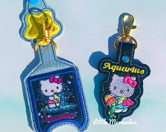 Aquarius Zodiac Kawaii Kitty Keychain / Hand Sanitizer Holder