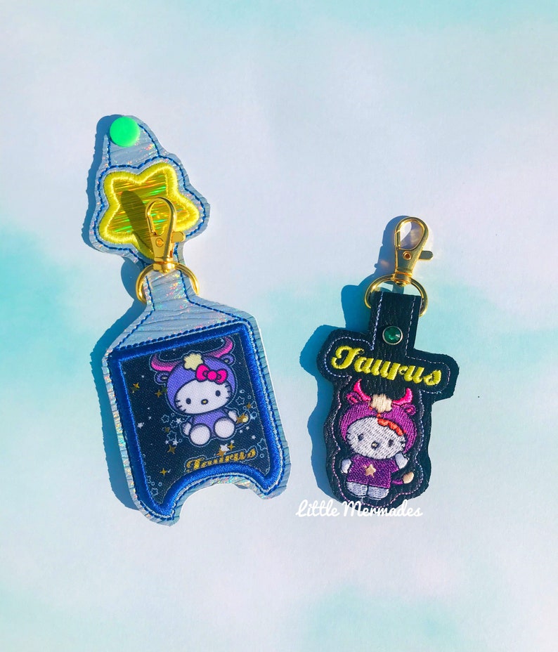 Taurus Zodiac Kawaii Kitty Keychain / Hand Sanitizer Holder image 1