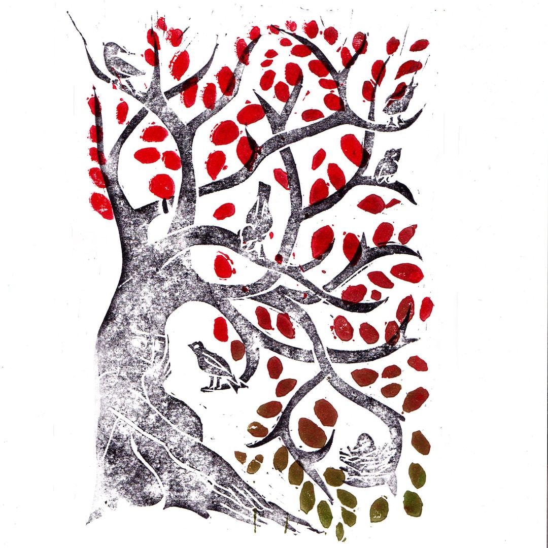Linocut the Tree Man - Etsy