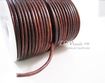Premium European 1mm distressed brown round leather cord jewelry making leather string 1.0mm lacing 91