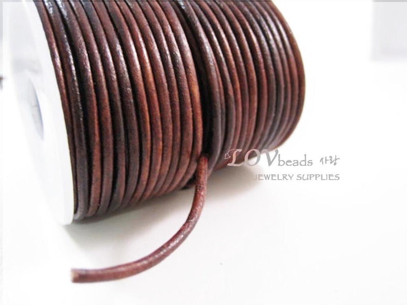 1.0mm cord Distressed Brown color Leather Cord natural dye Natural Round Leather 1.0mm Distressed Brown