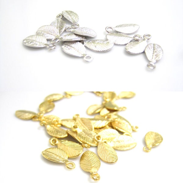 Stamping leaf, 5.5 x 11mm, Rhodium or 16k gold plated stamping leaf, Gold Leaf pendant connector, C-020