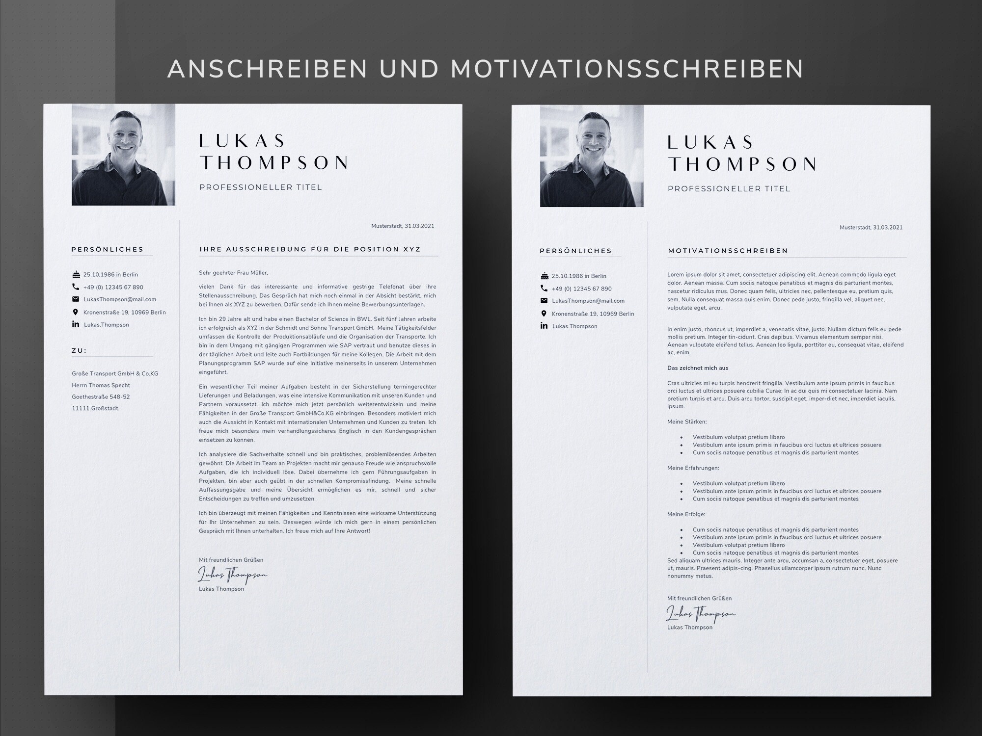 Modèle de CV Office, MS Word et pages allemand gratuit avec photo Page