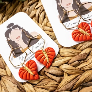 Red Anthurium Polymer Clay Earrings: Gold Plated, Handmade in Maui