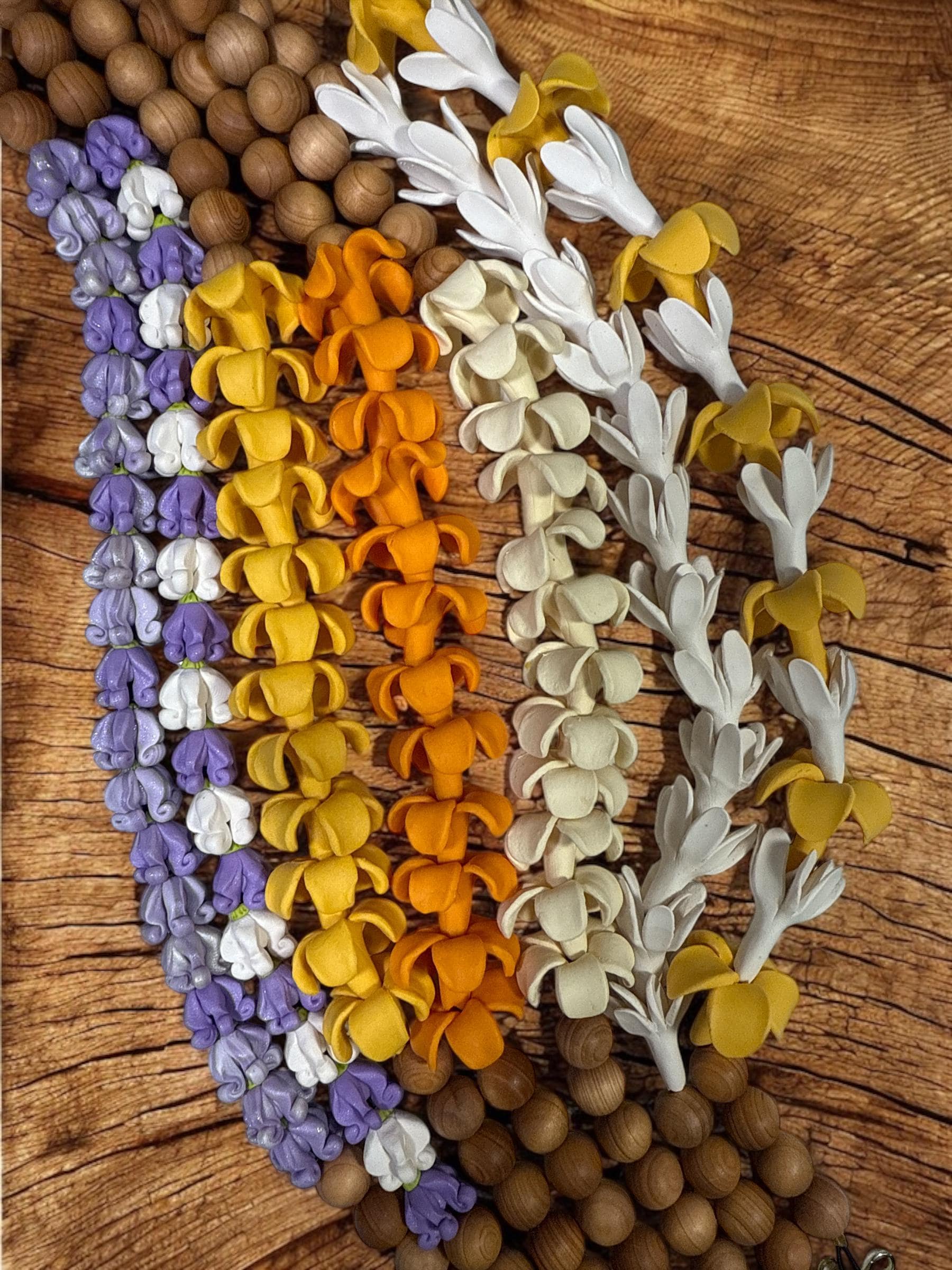 Polymer Clay Accessory Lei: Handcrafted Wooden Bead Accent
