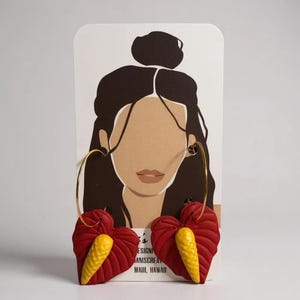 Anthurium Flower Hoops: Polymer Clay, Gold Plated