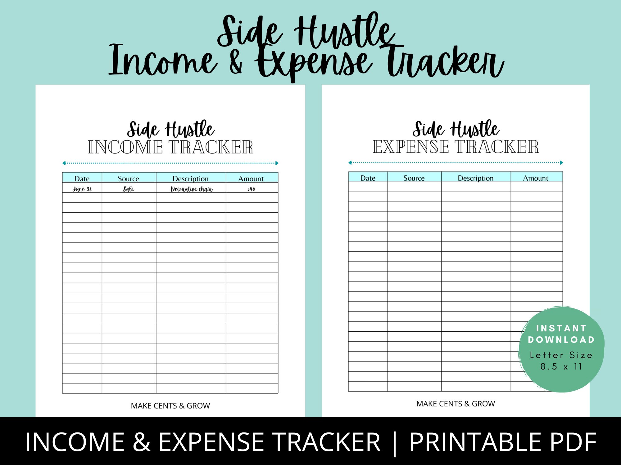 Income & Expense Tracker Side Hustle Income Tracker Income Log Expense