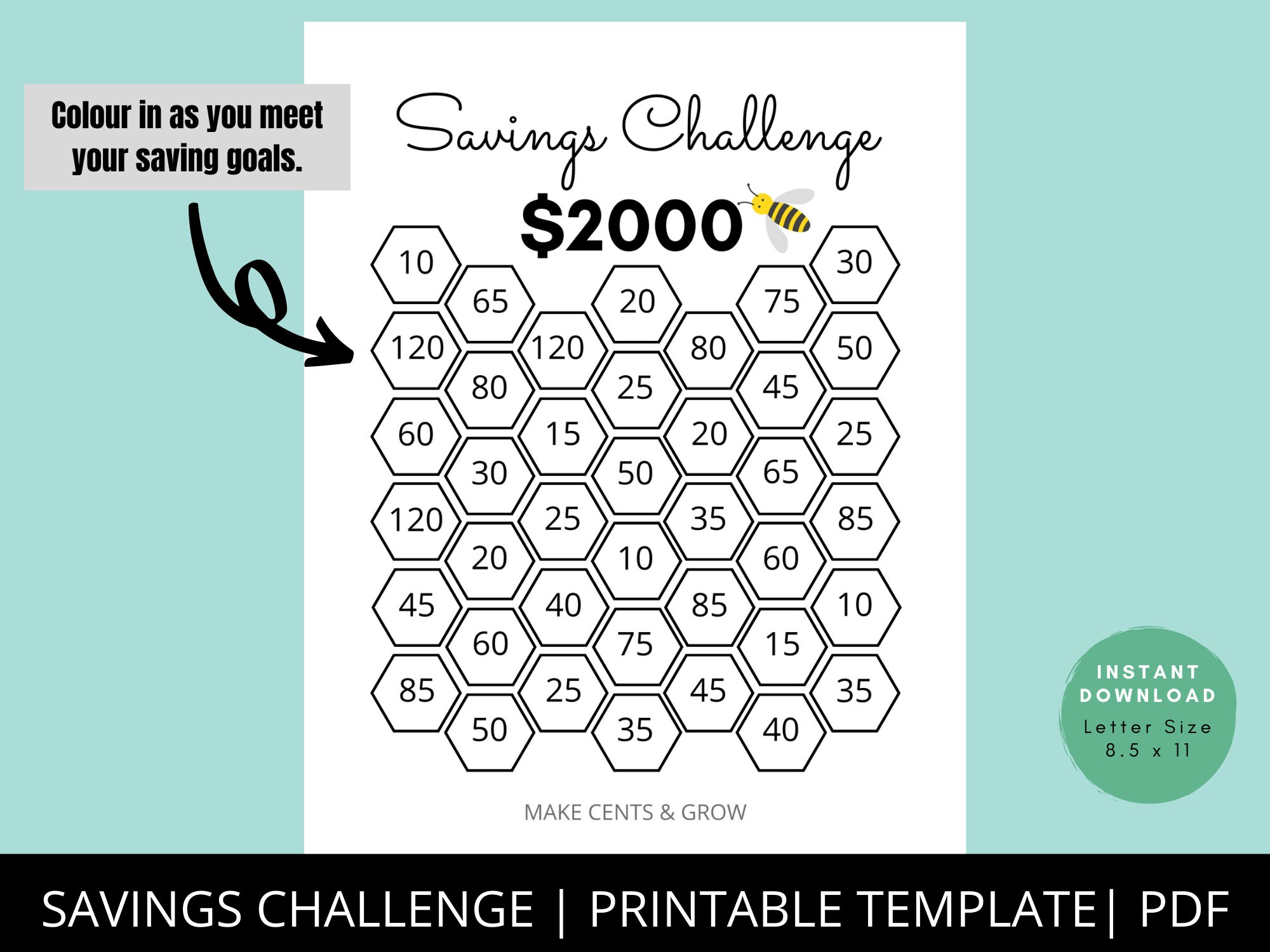 Savings Challenge Bundle 5 Printable PDF Templates Saving - Etsy
