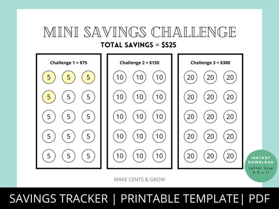 Mini Savings Challenge Save 525 PDF Money Saving Tracker | Etsy