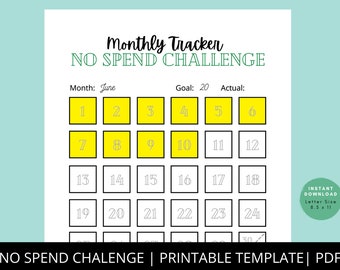 Monthly No Spend Challenge | Spending Tracker | Budgeting Tool | Saving Challenge | Personal Finance Goal | Printable PDF
