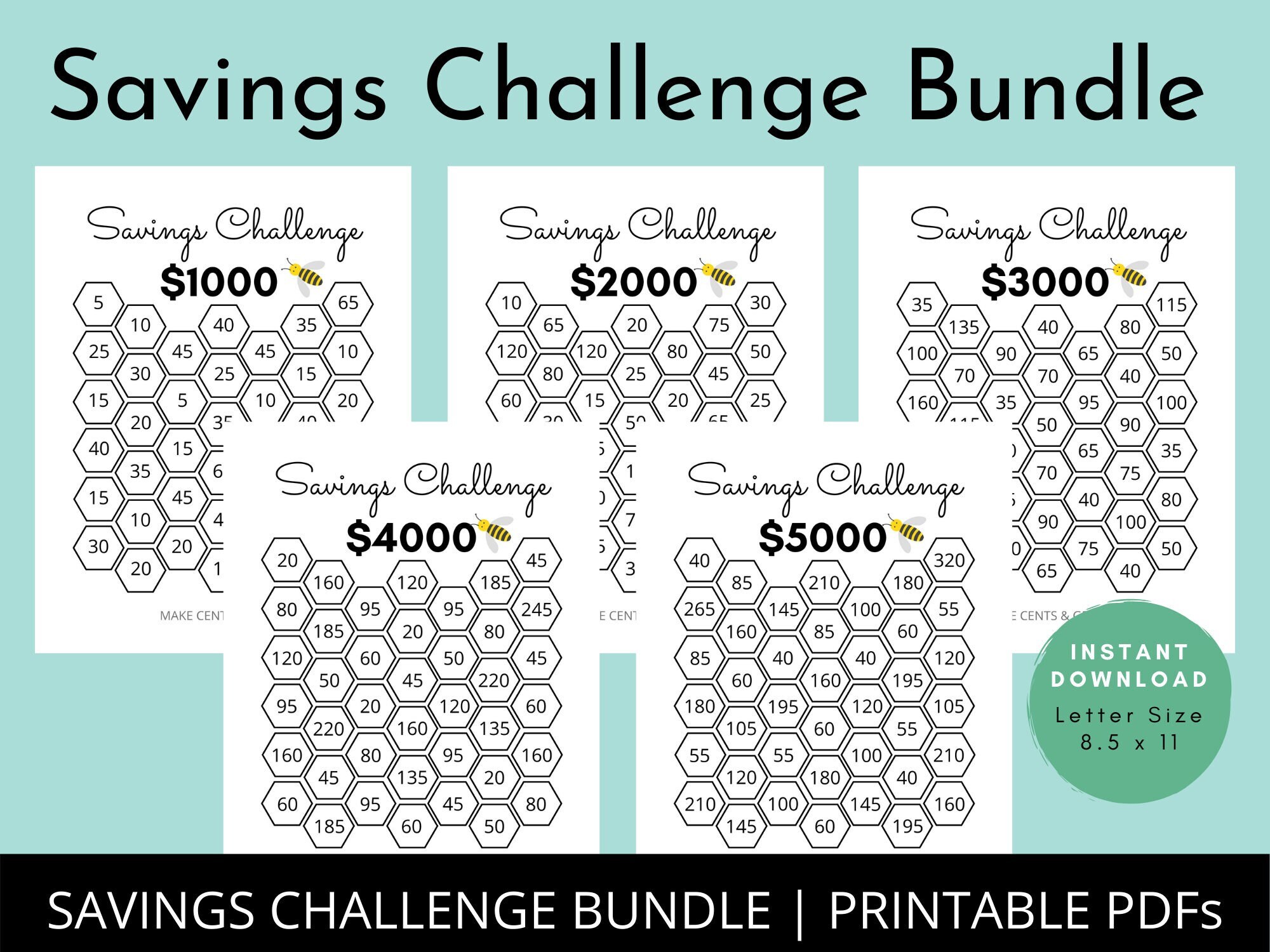 Savings Challenge Bundle 5 Printable PDF Templates Saving - Etsy